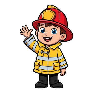 Mutlu Çizgi Filmler İtfaiyeci Çocuk El sallıyor Üniformalı Adam