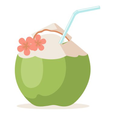 Tropikal Hindistan cevizi içeceği ve tropikal bir plaj havası.