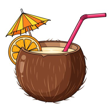 Portakal Dilimi ve Şemsiyeli Tropik Hindistan cevizi İçeceği