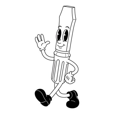 Arkadaş canlısı bir çizgi film tornavida karakteri el sallıyor. Merhaba.