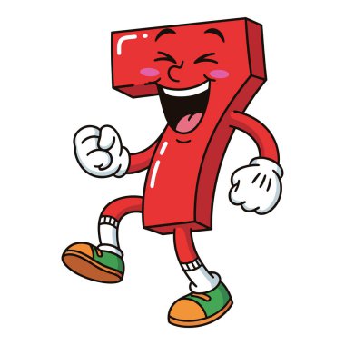 Mutlu Neşeli Kırmızı Numara 7 Keyifle Dans Eden Karakter