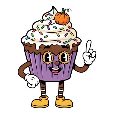 Festive Pumpkin Topping ve Sprinkles ile Sevimli Mor Kek Karakteri