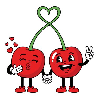 Mutlu Kirazlar Çiftler Elele tutuşup Sevgi ve Neşeyi Paylaşır