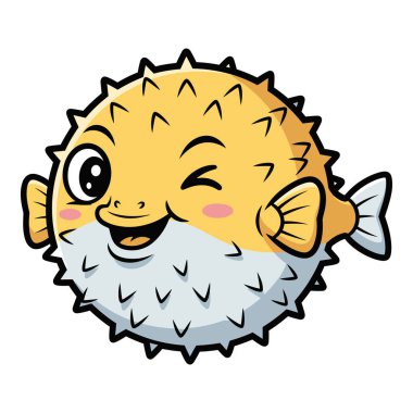 Sevimli Kırpan Kirpi Balığı Çizgi Filmi Mutlu Gülümseyen Karakteri