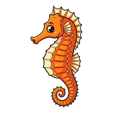 Beyaz yüzgeçli ve dikenli kuyruklu tapılası turuncu deniz atı çizgi film karakteri