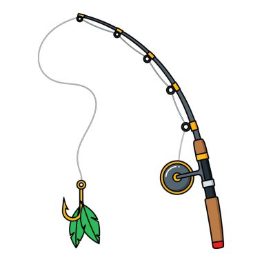 Çizgi film oltası Yaprak Kanca ile Balık Tutmaya Hazır