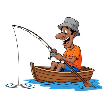 Suda küçük bir teknede balık tutan bir adam.