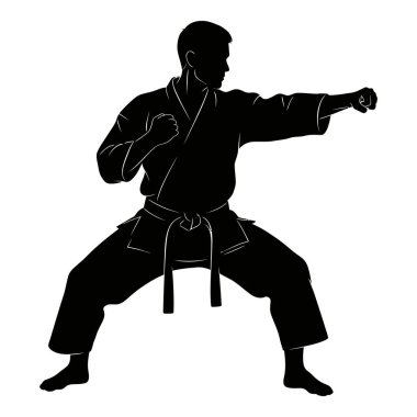 Bir Dövüş Sanatçısı 'nın Silueti Karate Yumruğu Gösteriyor