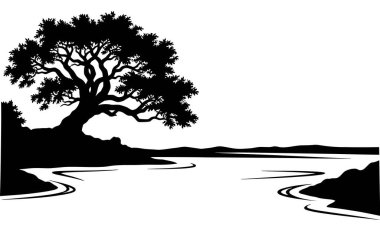 Huzurlu Nehir Manzarasına Bakan Görkemli Meşe Ağacı