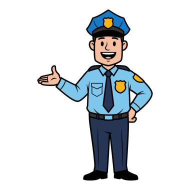 Dost canlısı Çizgi film Polis Memuru Gülümseyerek Hoş Geldi