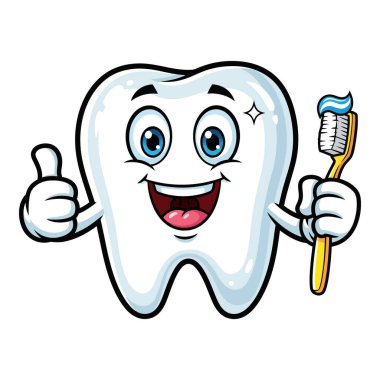 Diş fırçasını diş macunuyla tutarken Başparmak Veren Sağlıklı Diş Karakteri