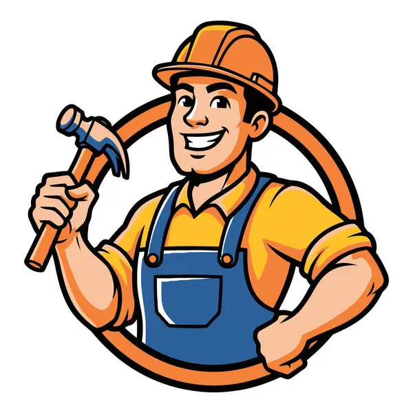 Dostane İnşaat İşçisi Çekiç Tutuyor ve Sert Şapka Giyiyor