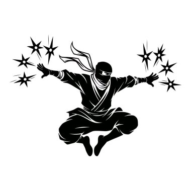 Ninja savaşçı shurikens atıyor Dinamik bir hareket duruşu