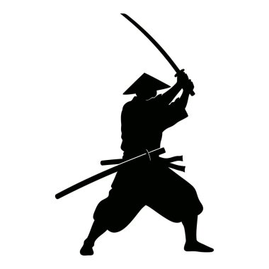 Katana Dinamik Poz Veren Bir Savaşçının Silueti