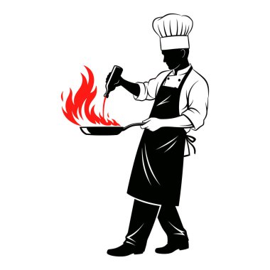 Profesyonel bir mutfakta, usta aşçı lezzetli yemekler pişiriyor.