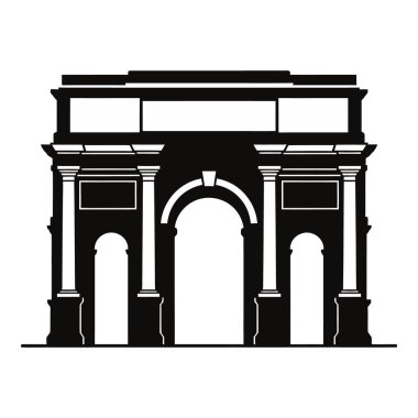 Ünlü bir zafer kemerinin basit siyah beyaz vektör çizimi. Tarihi mimariyi ve popüler seyahat merkezlerini temsil eder..
