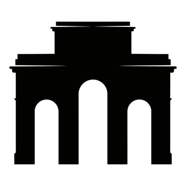 Tarihsel mimariyi ve anıtsal tasarımı temsil eden üç farklı kemerli büyük bir zafer kemerinin minimalist siyah silüeti..