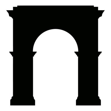 Sütunları ve mimari tasarımı temsil eden kemerli klasik bir kemer yolunun siyah silüeti..