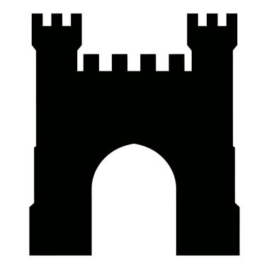 Bir kale kapısının siyah beyaz görüntüsü, basit ve güçlü bir tasarım..