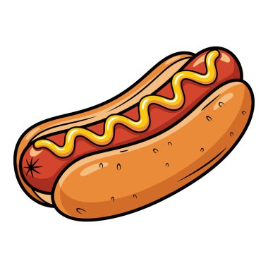 Çöreğin üzerinde hardallı lezzetli bir sosisli sandviç. Yaz barbeküsü için mükemmel..