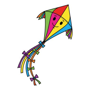 Mutlu yüzlü renkli bir uçurtma, çocuk resimleri için mükemmel ya da eğlenceli bir yaz tasarımı için..