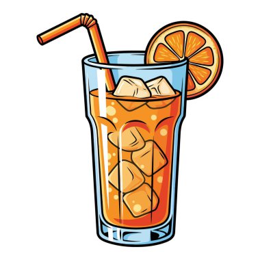 Portakal suyunu buz ve pipetle tazeliyorum. Harika bir yaz içeceği..