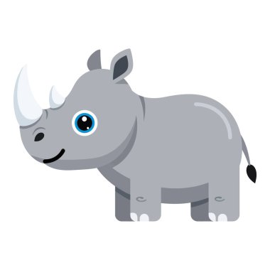 Tatlı bebek gergedanlar, büyük mavi gözleri ve boynuzları maceraya hazır.