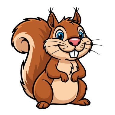 Beyaz dişleri ve mavi gözleriyle gülümseyen büyük çalı kuyruklu şirin bir sincap.