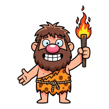 Mutlu Mağara Adamı Dışarıda Alevli Meşale Tutuyor