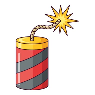 Kırmızı ve siyah bir dinamit çubuğunun çizgi film çizimi.