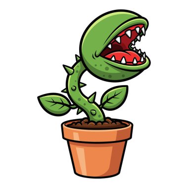 Keskin Dişli Saksı Bitkisi Çizgi Filmi Ağzını Geniş Açar