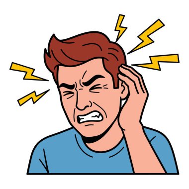 Yıldırım Sembolleriyle Yoğun Baş Ağrısı ve Rahatsızlık Yaşayan Kişi Sansasyonu Gösteriyor