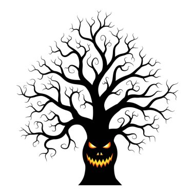 Ürkütücü Cadılar Bayramı Parlayan Gözlü Korkunç Ağaç ve Fener Suratlı Jack