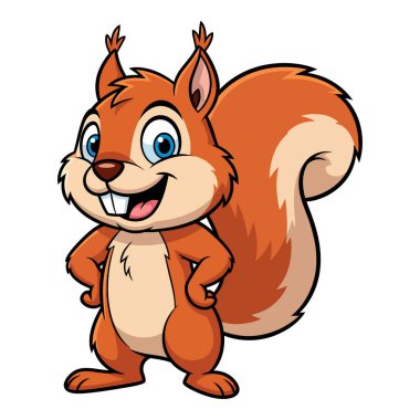 Neşeli bir çizgi film sincabı elleri kalçasında mutlu bir şekilde ayakta duruyor.