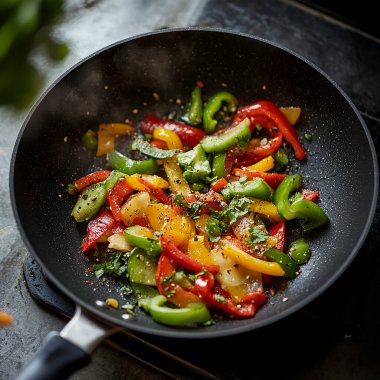 Kızartma tavasında sağlıklı vejetaryen salatası. sağlıklı gıda konsepti