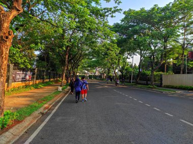 İnsanların sabah vakti yürümekten ve bisiklete binmekten hoşlandıkları sakin ağaçlarla kaplı bir cadde. Sakin atmosfer, yol boyunca uzanan yemyeşil ağaçlarla güçlenir ve serin gölgeler bırakır.