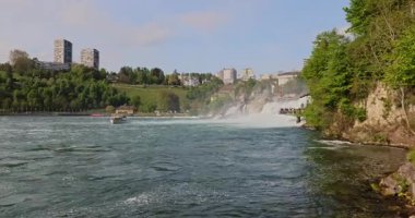 beautiful waterfall in the forest Rheinfall 8k ultra hd