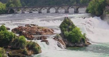 Ormanda güzel bir şelale Rheinfall 8k ultra hd