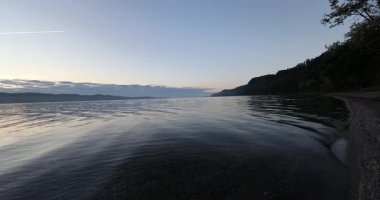 Güneşin altında yeşilliklerle çevrili güzel bir göl görüntüsü.