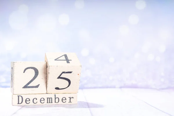 Sfondo Semplice Biglietto Natale Minimo Blocco Calendario Legno Con Giorno — Foto Stock