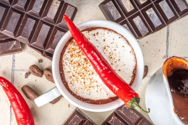 Σπιτική Διακοπές Πικάντικη Μεξικανική Ζεστή Σοκολάτα Ζεστό Κακάο Σοκολάτα Ποτό — Φωτογραφία Αρχείου