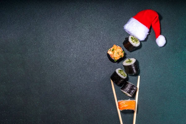 Sushi Boże Narodzenie Nowy Rok Party Zima Wakacje Jedzenie Dostawy — Zdjęcie stockowe