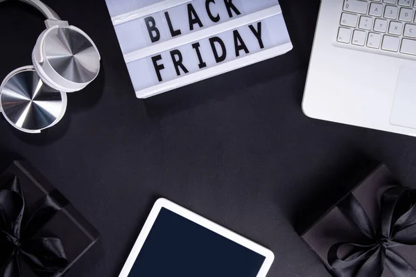 Black Friday Sale Background Simple Black Flat Lay Sign Black — Stock Photo, Image