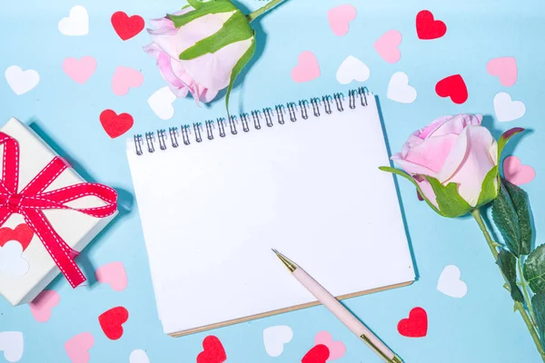 Dia Dos Namorados Simples Cartão Flatlay Valentine Fundo Férias Com — Fotografia de Stock