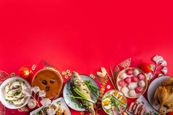 Tradycyjny Chiński Księżycowy Nowy Rok Stół Obiadowy Zaproszenie Imprezę Tło — Zdjęcie stockowe