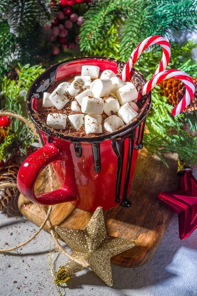 Домашний Горячий Шоколад Мини Зефиром Горячий Уютный Рождественский Какао Напиток — стоковое фото