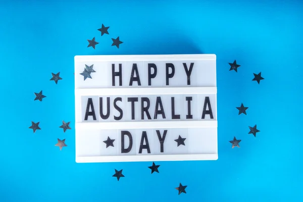 Australien Grußkarte Hintergrund Mit Australischer Flagge Silbernen Sternen Leuchtkasten Mit — Stockfoto