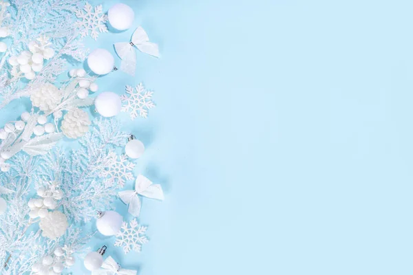 Weiße Und Blaue Weihnachten Hintergrund White Christmas Konzept Frohe Weihnachten — Stockfoto