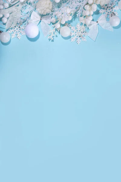 Fundo Natal Branco Azul Conceito Natal Branco Feliz Natal Ano — Fotografia de Stock