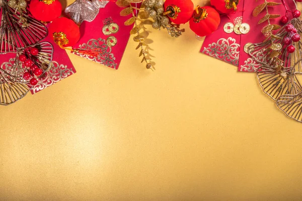 Κινέζικο Χρυσό Φόντο Της Πρωτοχρονιάς Φεγγάρι Πρωτοχρονιά Ευχετήρια Κάρτα Επίπεδης — Φωτογραφία Αρχείου